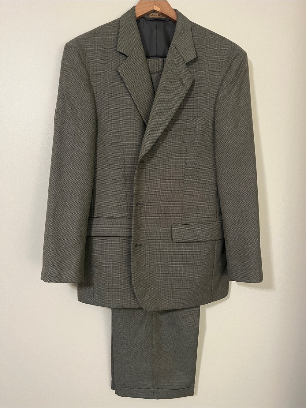 Vintage Cellini Linea Uomo Olive Houndstooth Suit -2 piece set Jacket42R Pant35W